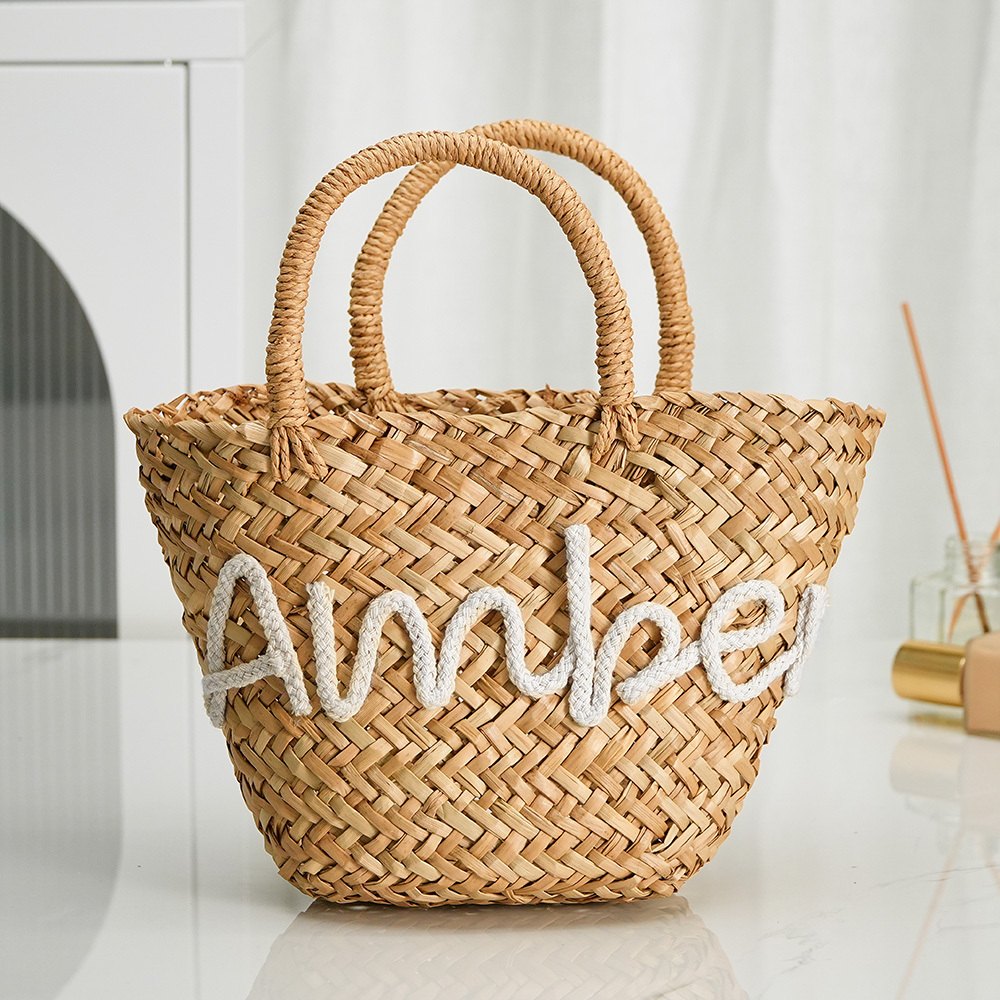 Personalized Embroidered Name Bags Straw Basket Bridal Shower Bags Customized Straw Bags Custom Beach Bag Straw Tote - MyPhotoSocks