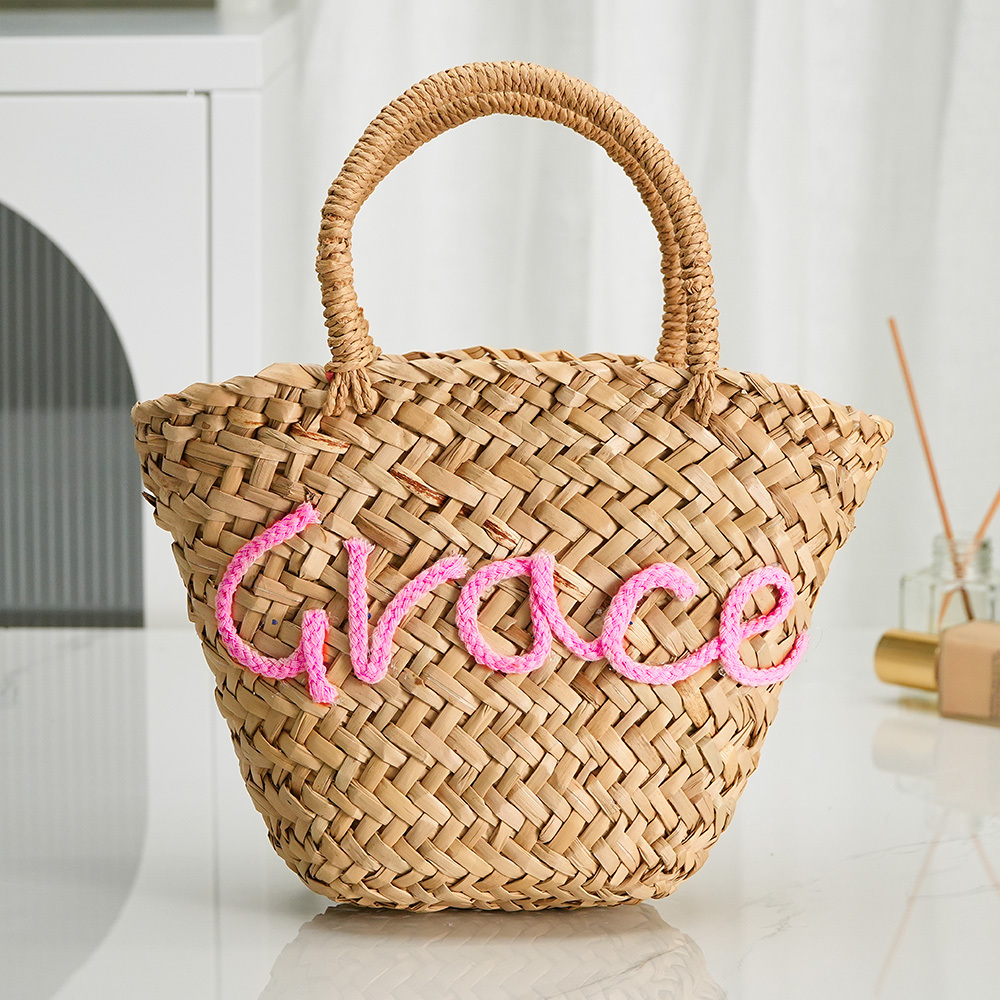 Personalized Embroidered Name Bags Straw Basket Bridal Shower Bags Customized Straw Bags Custom Beach Bag Straw Tote - MyPhotoSocks