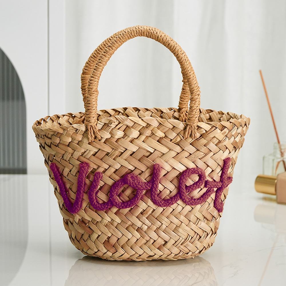 Personalized Embroidered Name Bags Straw Basket Bridal Shower Bags Customized Straw Bags Custom Beach Bag Straw Tote - MyPhotoSocks