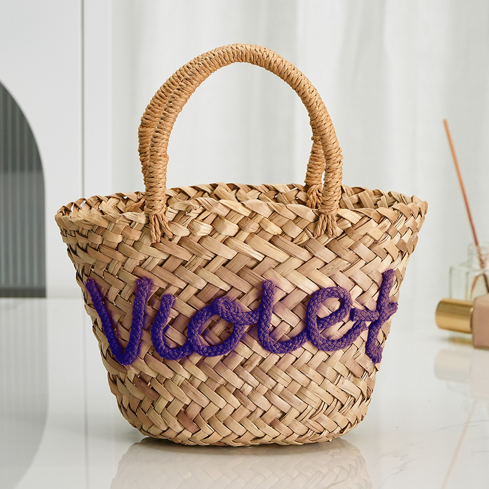 Personalized Embroidered Name Bags Straw Basket Bridal Shower Bags Customized Straw Bags Custom Beach Bag Straw Tote - MyPhotoSocks
