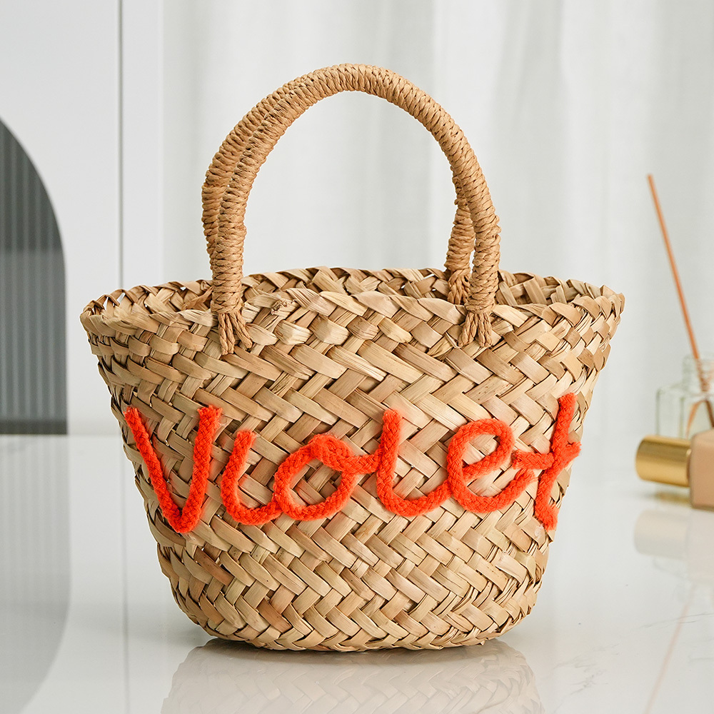 Personalized Embroidered Name Bags Straw Basket Bridal Shower Bags Customized Straw Bags Custom Beach Bag Straw Tote - MyPhotoSocks
