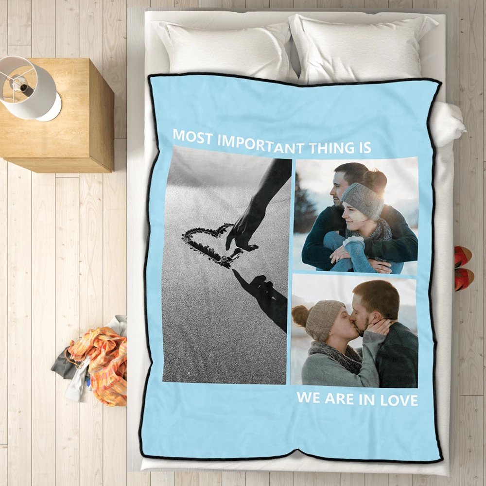 Personalized Love with 3 Photos Fleece Custom Blanket - MyPhotoSocks