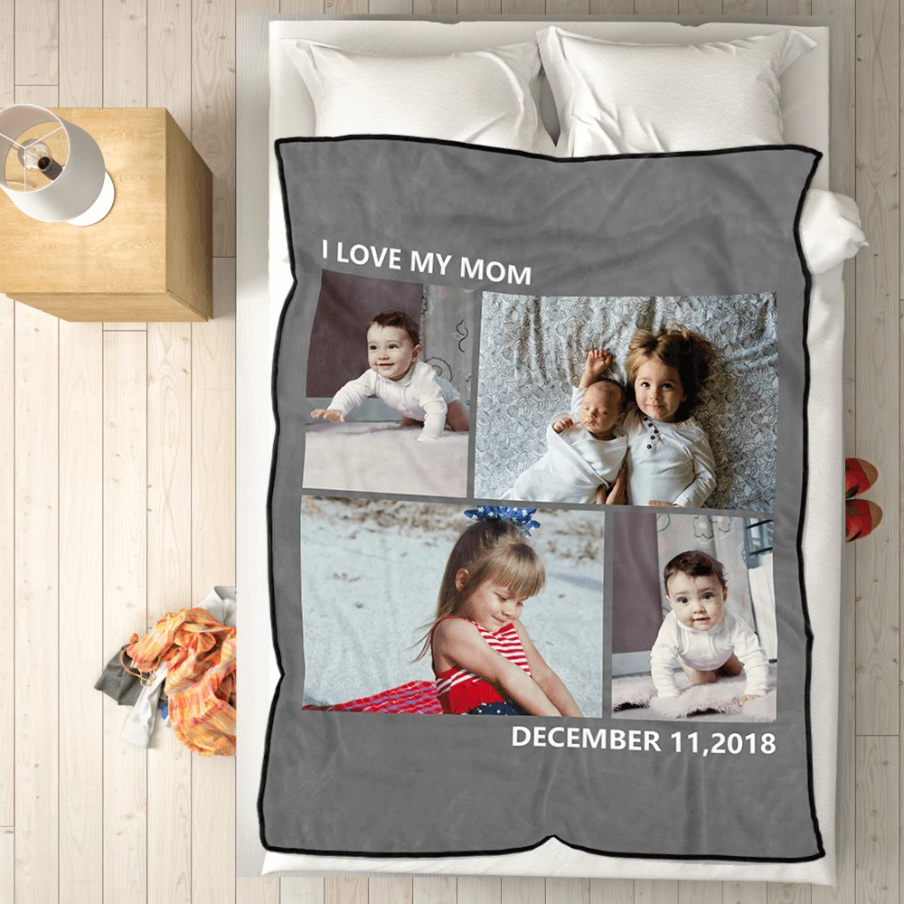 Kids Personalized with 4 Photos Fleece Custom Blanket-MyPhotoSocks