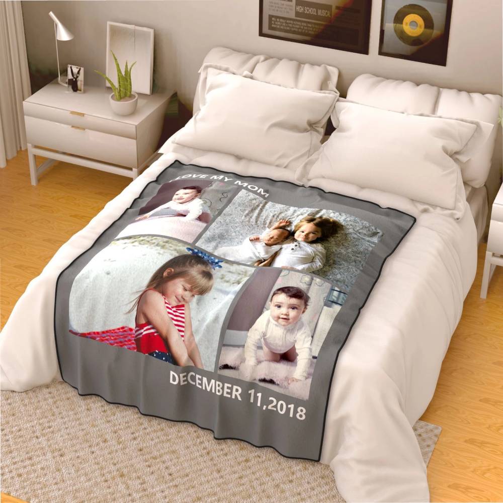 Kids Personalized with 4 Photos Fleece Custom Blanket-MyPhotoSocks