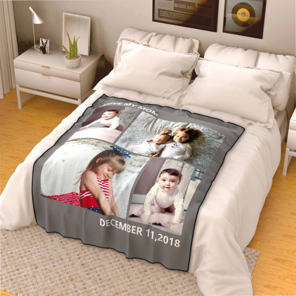 Kids Personalized with 4 Photos Fleece Custom Blanket