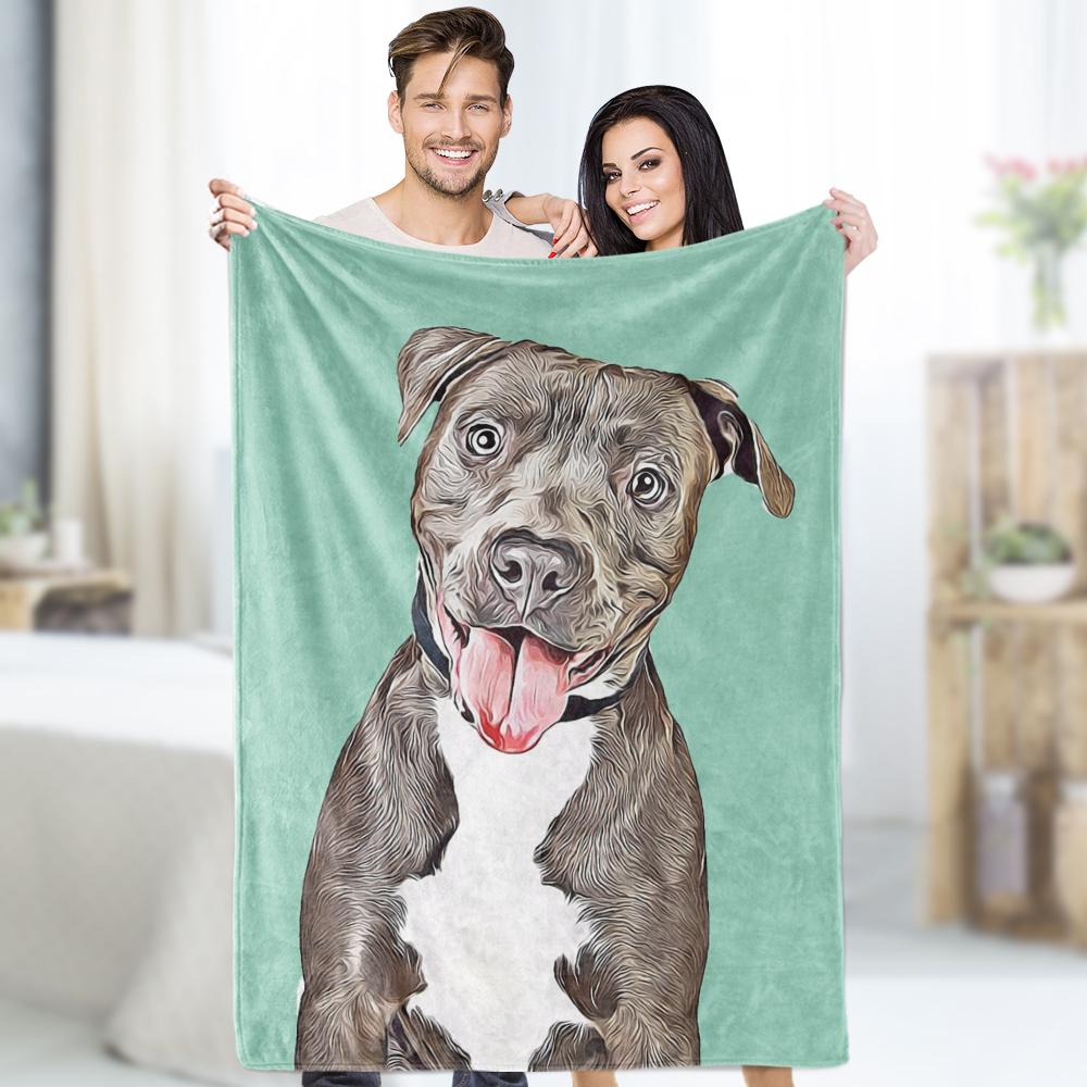 Custom Dog Blankets Personalized  Pet Photo Fleece Soft Blanket Painted Art Portrait-MyPhotoSocks