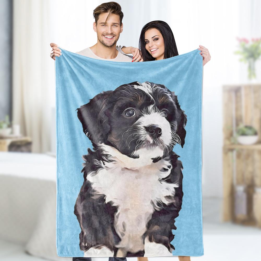 Custom Dog Comics Blankets Personalized  Pet Fleece Blanket Painted Art Portrait-MyPhotoSocks