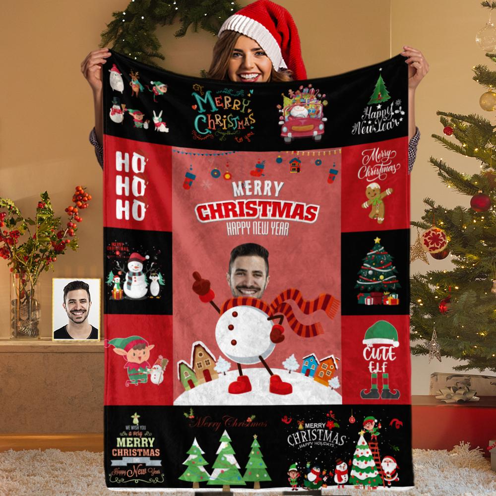 Custom Face  Snowman Christmas Blanket - Fleece Blankets-MyPhotoSocks