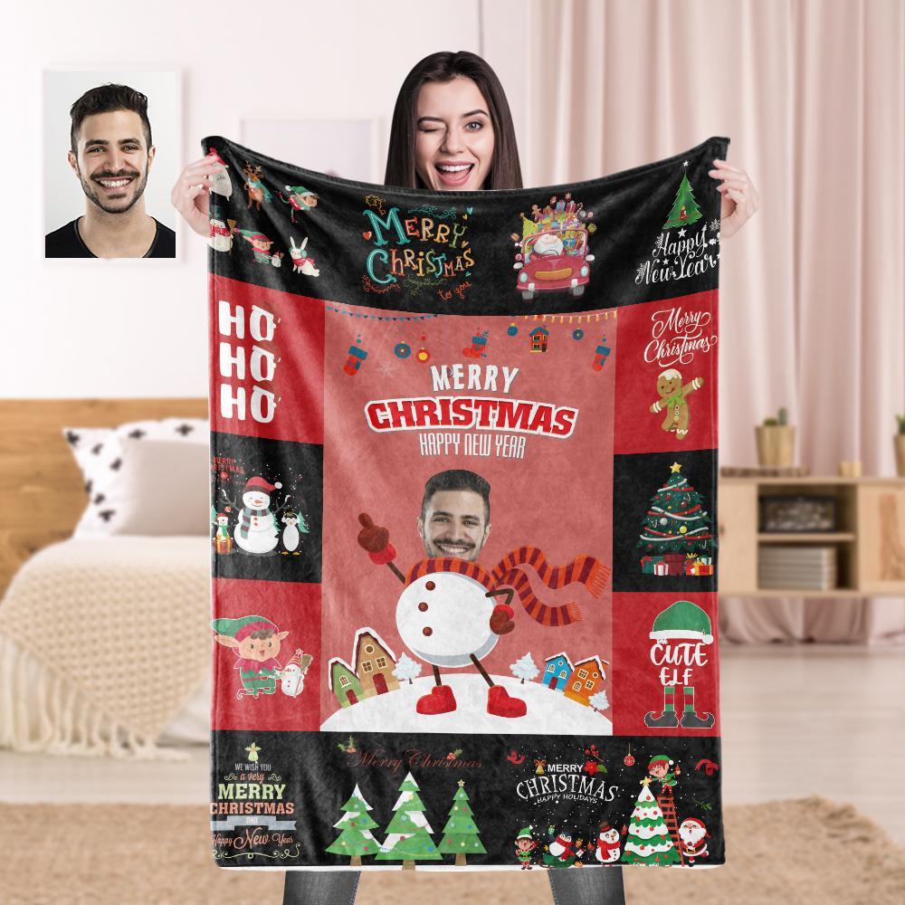 Custom Face Snowman Christmas Blanket - Fleece Blankets