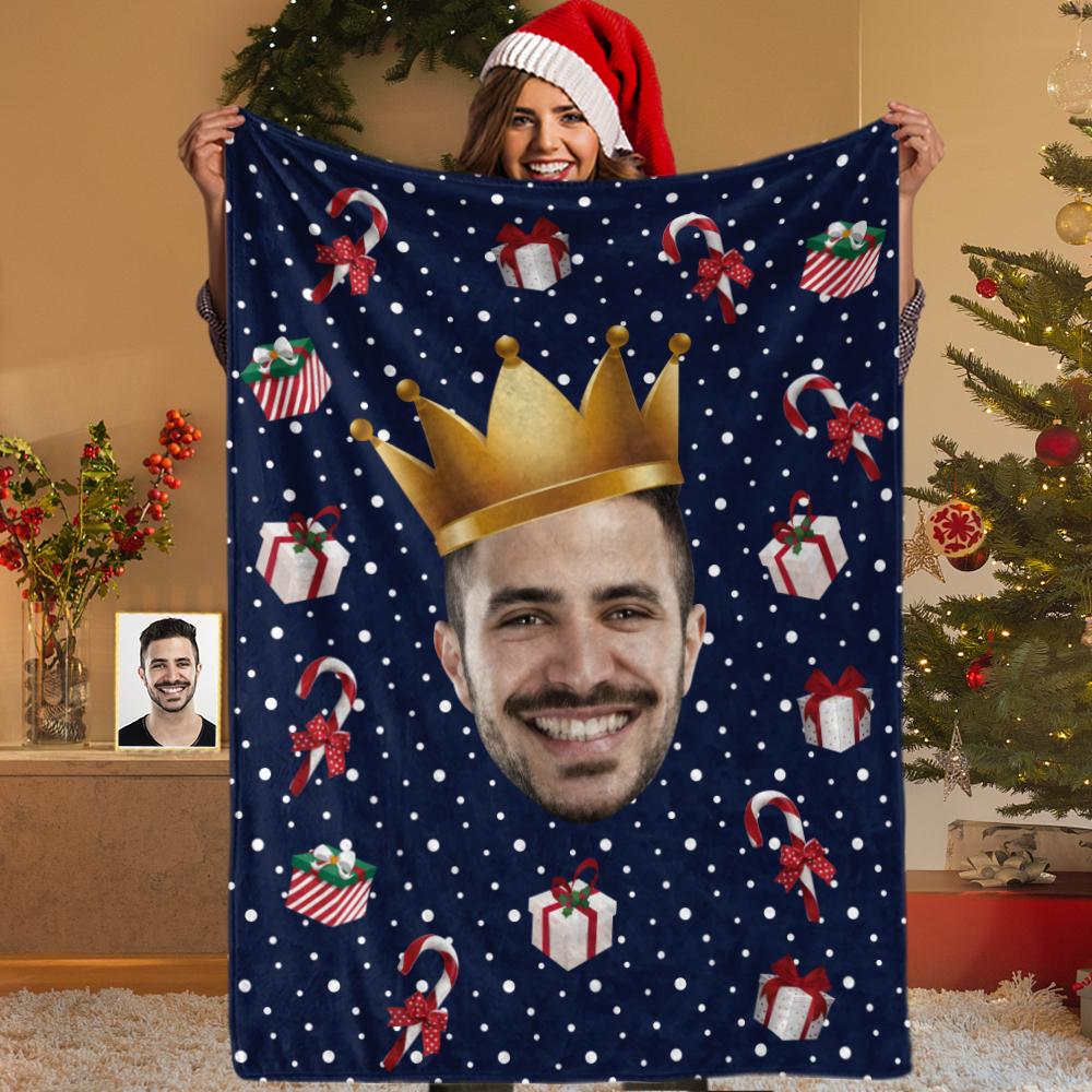 Custom Face  Candy Cane Christmas Blanket  - Fleece Blankets Surprise Gift-MyPhotoSocks