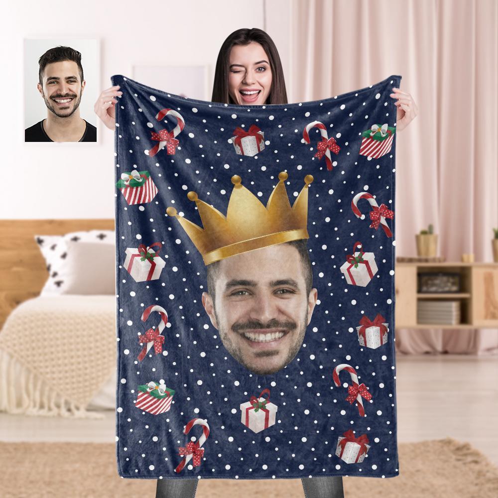 Custom Face Candy Cane Christmas Blanket - Fleece Blankets Surprise Gift