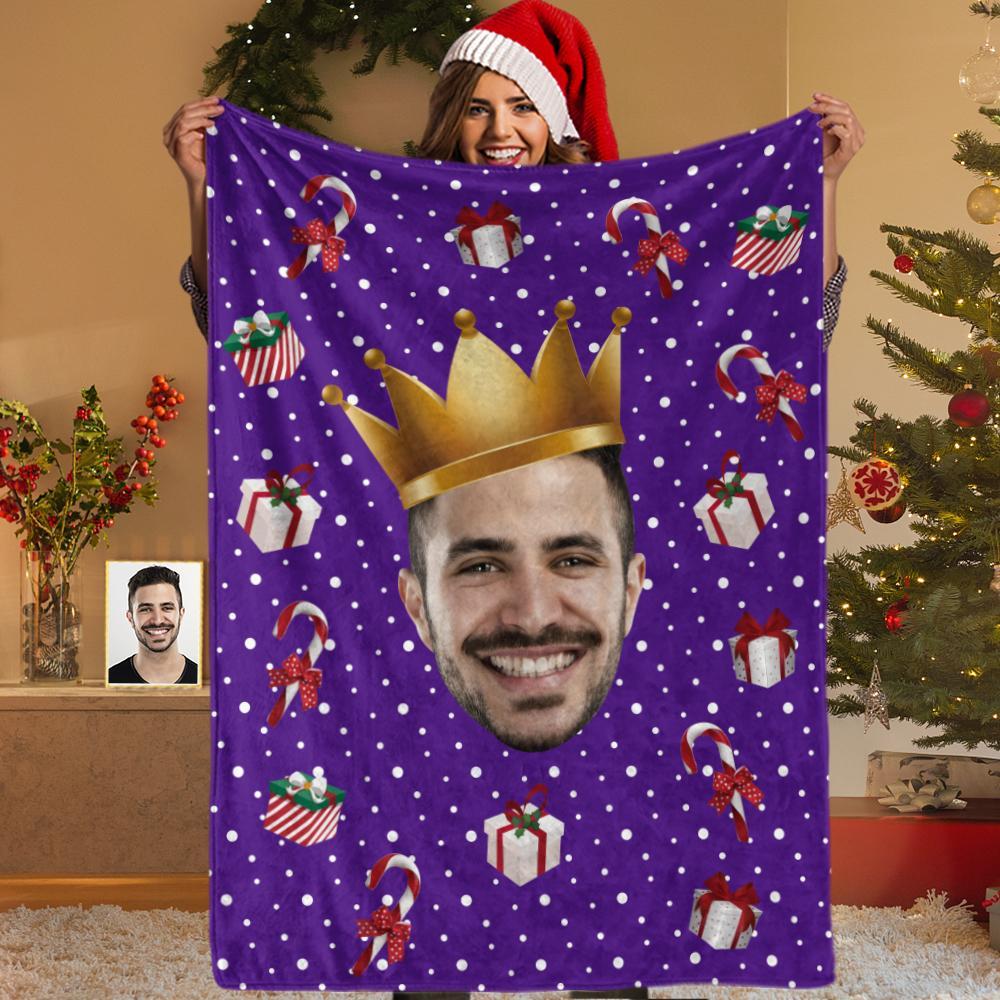 Custom Face Candy Cane Christmas Blanket - Fleece Blankets Surprise Gift