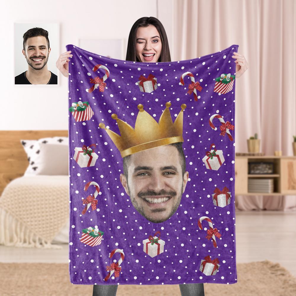 Custom Face Candy Cane Christmas Blanket - Fleece Blankets Surprise Gift