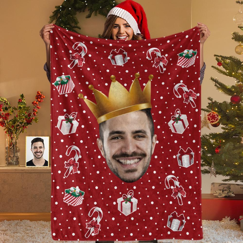 Custom Face Candy Cane Christmas Blanket - Fleece Blankets Surprise Gift