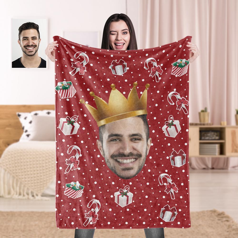 Custom Face Candy Cane Christmas Blanket - Fleece Blankets Surprise Gift