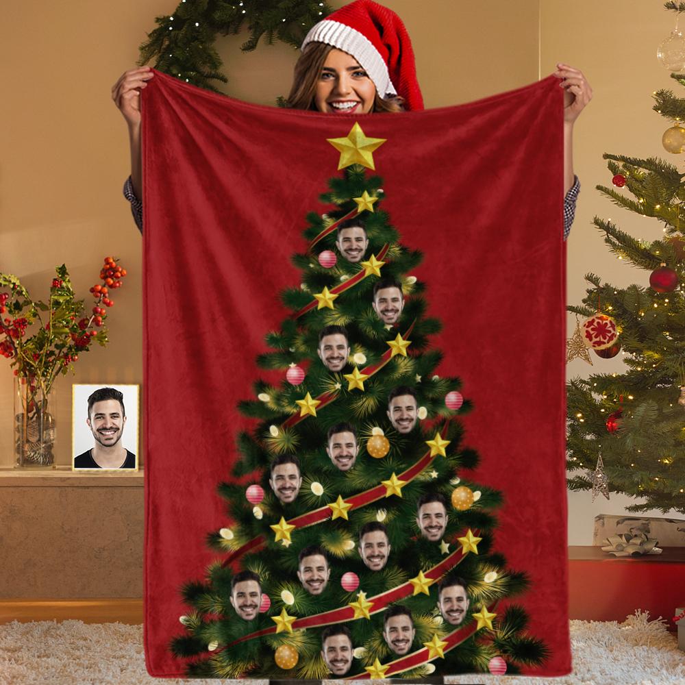 Custom Face Christmas Tree Blanket  - Fleece Blankets-MyPhotoSocks