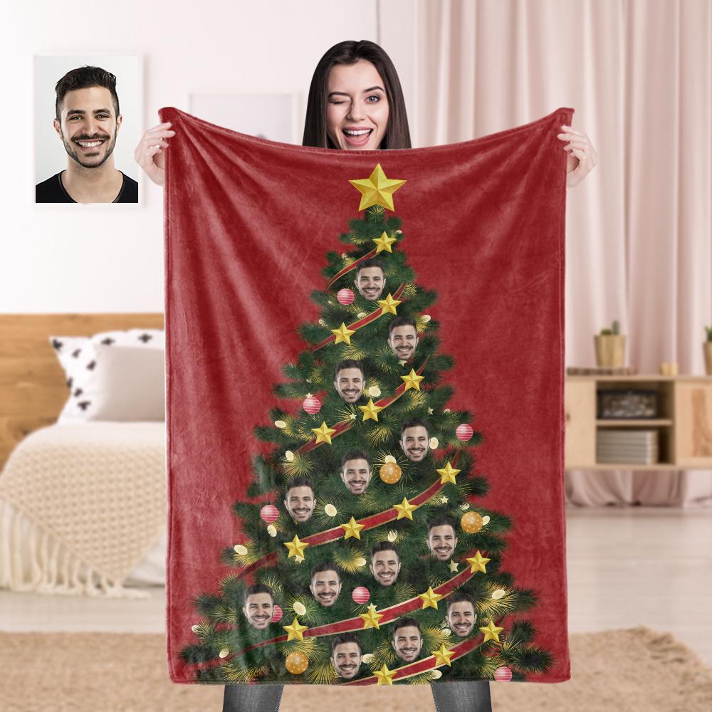 Custom Face Christmas Tree Blanket  - Fleece Blankets-MyPhotoSocks