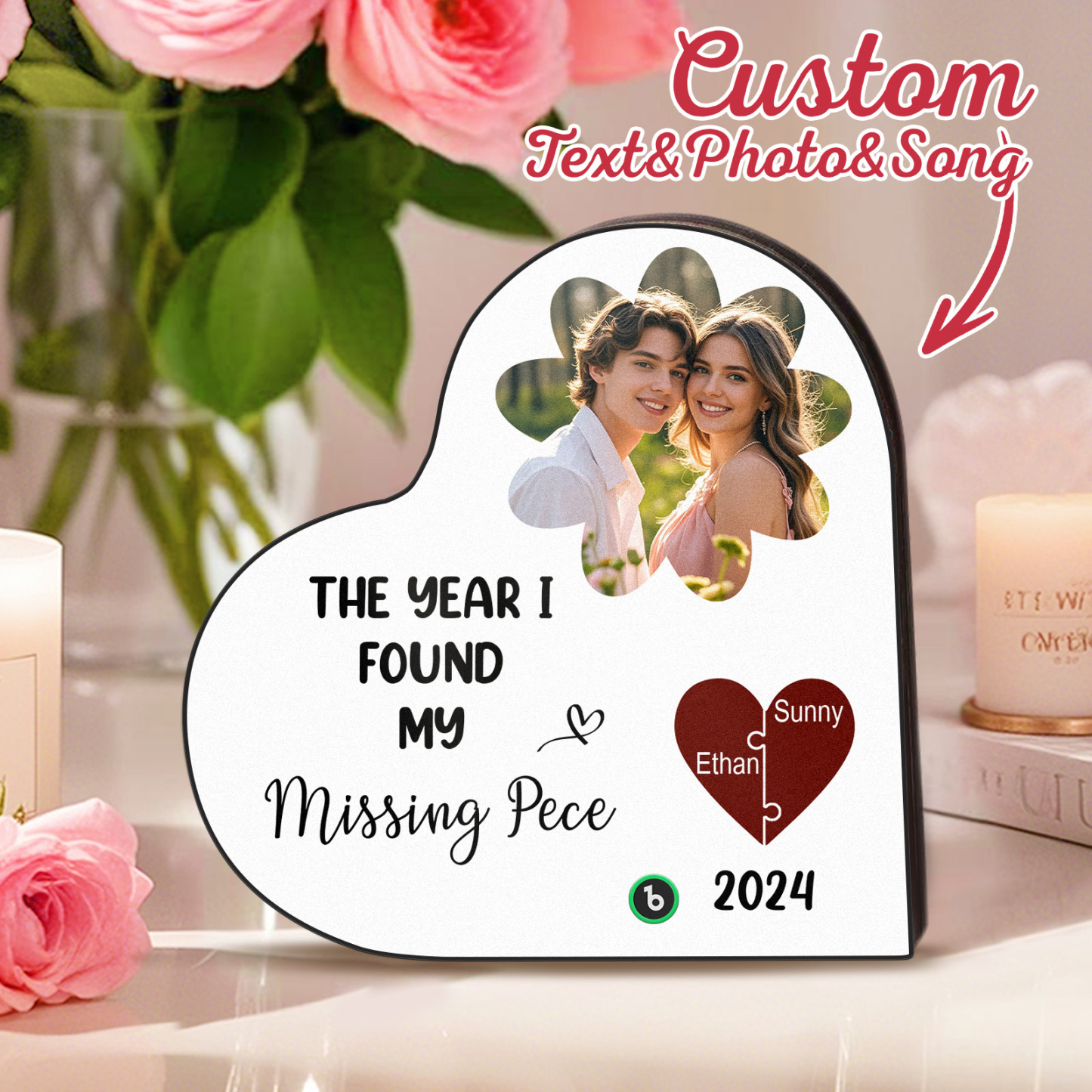 The Year I Found My Missing Piece Custom Photo Heart-Shaped Music Fridge Magnet Personalized Fridge Magnet Anniversary Gifts Gifts for Couples