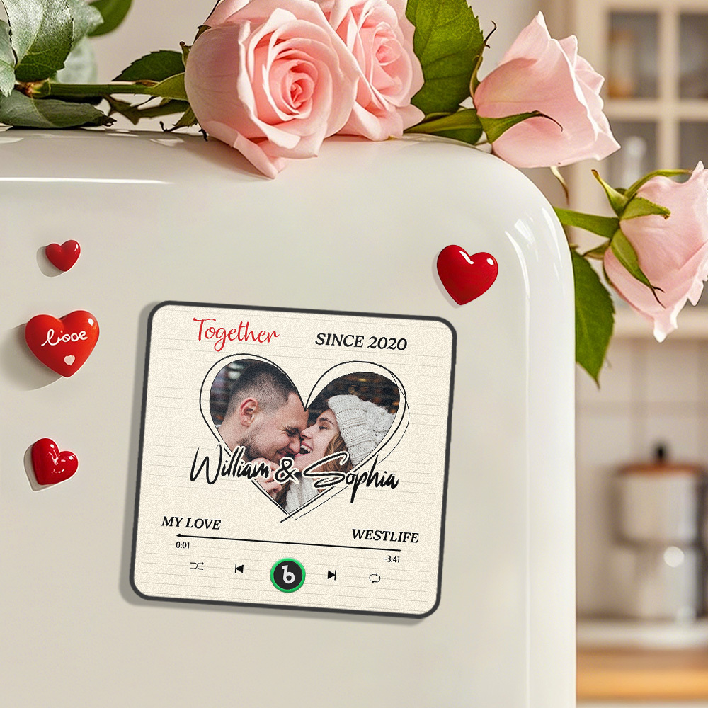 Custom We Are Together Even When We're Apart Fridge Magnet Music Can Be Played Without Cell Phone Music Personalized Name and Photo Bluetooth Fridge Magnet - MyPhotoSocks