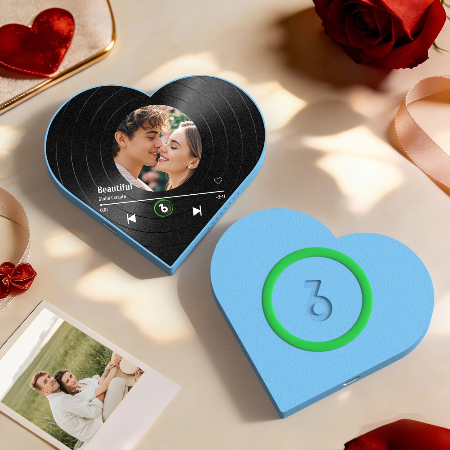 Custom Heart-Shaped Music Photo Fridge Magnet Vinyl Records Style Romantic Gift for Couples Valentine's Day Gifts