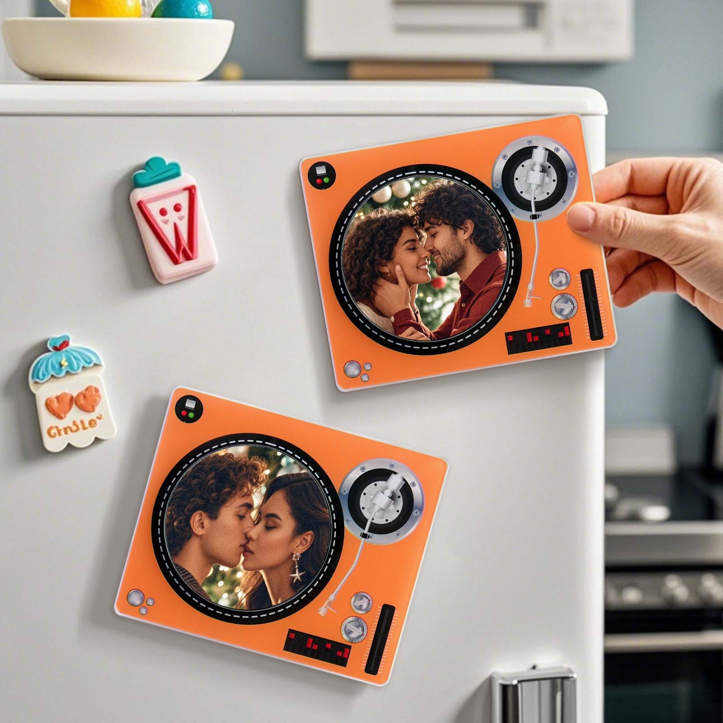 Custom Rotating Double Layer Acrylic Nfc Fridge Magnets With  Photos And Songs Magnetic Fridge Magnets - MyPhotoSocks