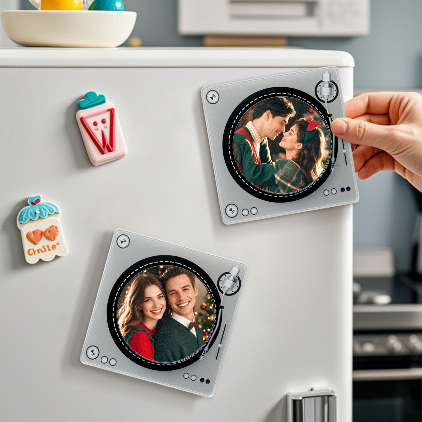 Custom Rotating Double Layer Acrylic Nfc Fridge Magnets With  Photos And Songs Magnetic Fridge Magnets - MyPhotoSocks