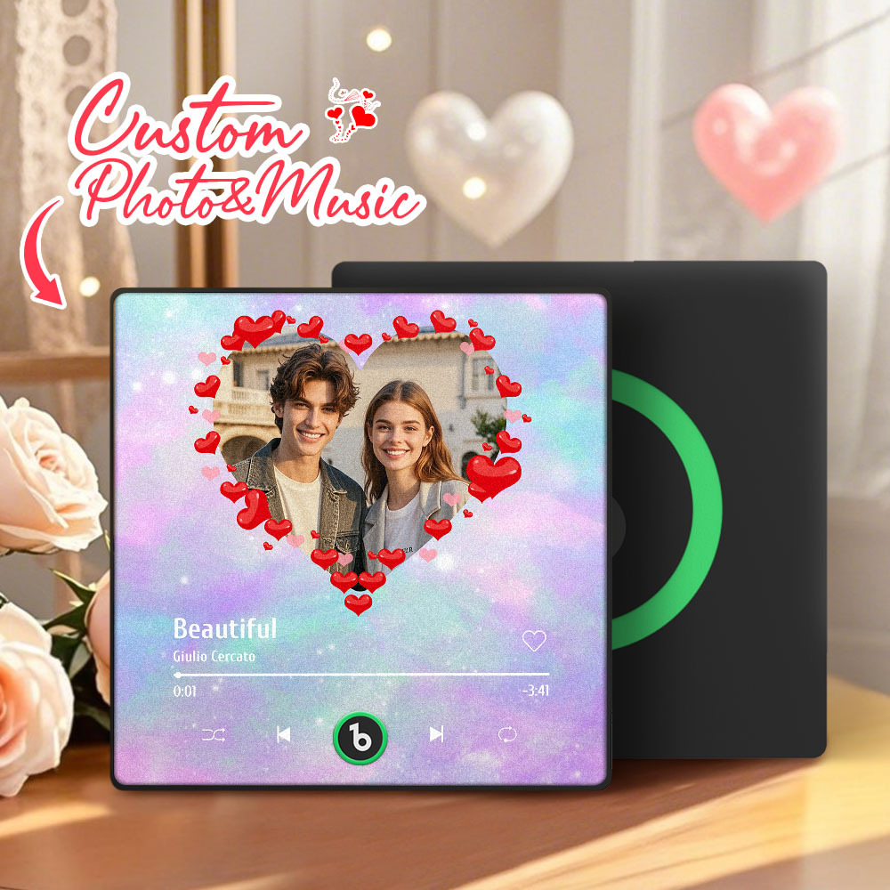 Personalized Music Fridge Magnet Heart Pink Valentine Gift Album Fridge Magnet Music Wall Photo Sticker Music Movement That Can Be Played Gift for Couple - MyPhotoSocks