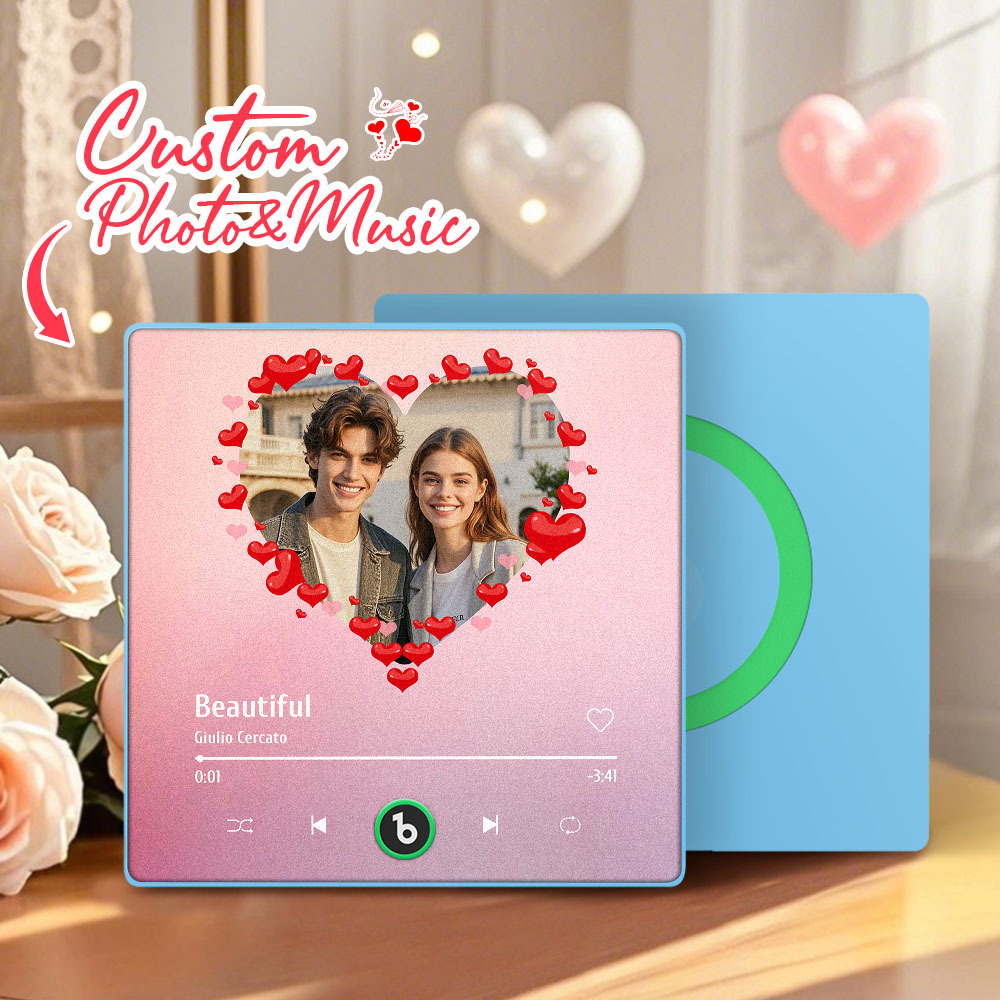 Personalized Music Fridge Magnet Heart Pink Valentine Gift Album Fridge Magnet Music Wall Photo Sticker Music Movement That Can Be Played Gift for Couple - MyPhotoSocks