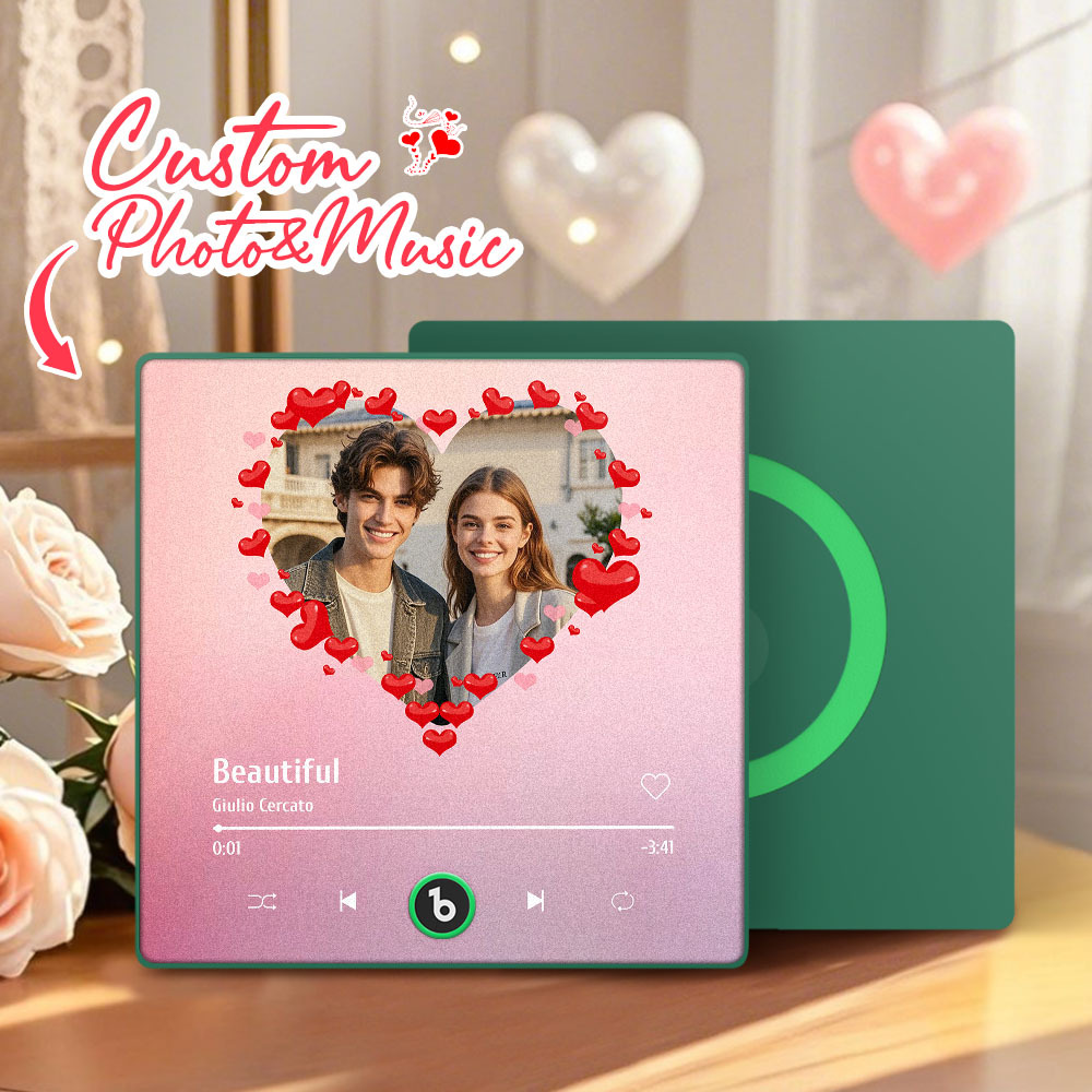 Personalized Music Fridge Magnet Heart Pink Valentine Gift Album Fridge Magnet Music Wall Photo Sticker Music Movement That Can Be Played Gift for Couple - MyPhotoSocks