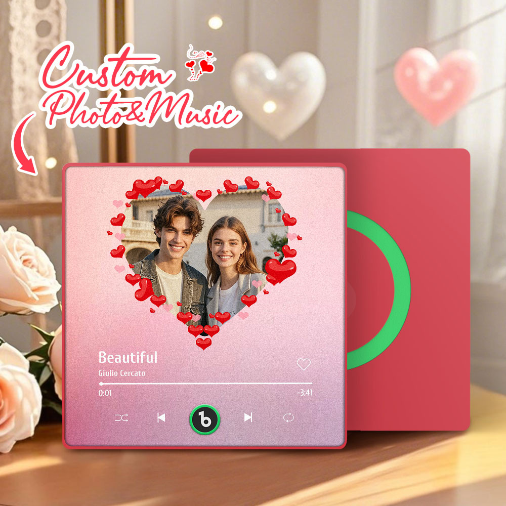 Personalized Music Fridge Magnet Heart Pink Valentine Gift Album Fridge Magnet Music Wall Photo Sticker Music Movement That Can Be Played Gift for Couple - MyPhotoSocks
