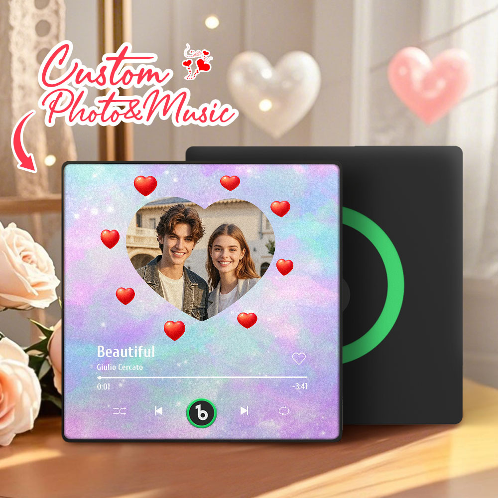 Personalized Music Fridge Magnet Heart Pink Valentine Gift Album Fridge Magnet Music Wall Photo Sticker Music Movement That Can Be Played Gift for Couple - MyPhotoSocks