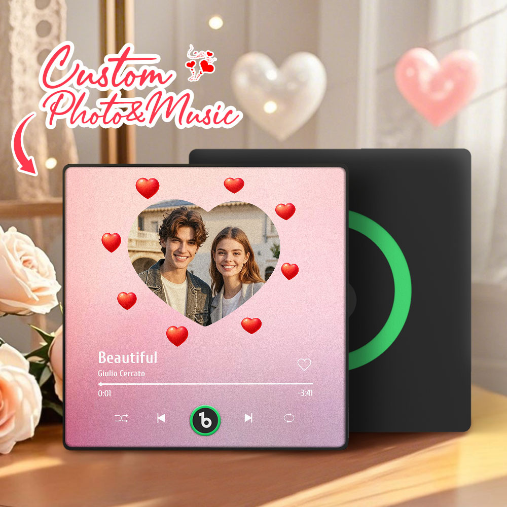 Personalized Music Fridge Magnet Heart Pink Valentine Gift Album Fridge Magnet Music Wall Photo Sticker Music Movement That Can Be Played Gift for Couple - MyPhotoSocks