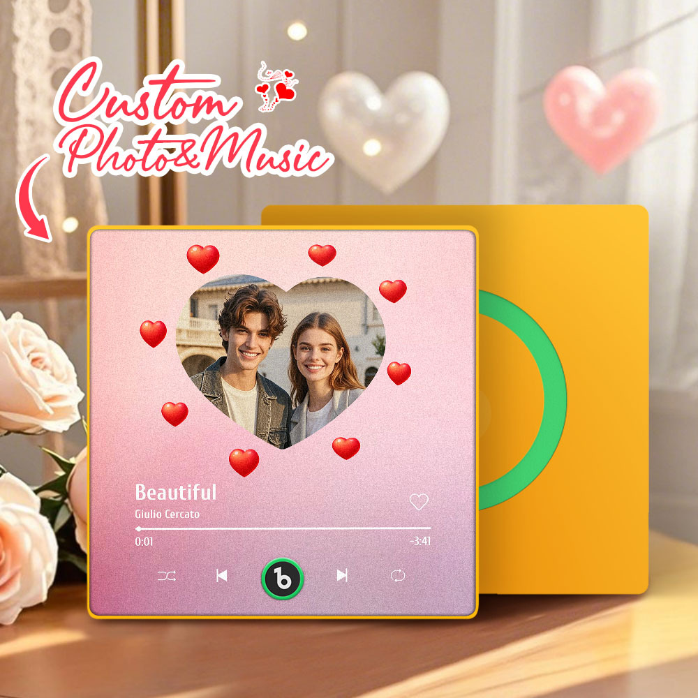 Personalized Music Fridge Magnet Heart Pink Valentine Gift Album Fridge Magnet Music Wall Photo Sticker Music Movement That Can Be Played Gift for Couple - MyPhotoSocks