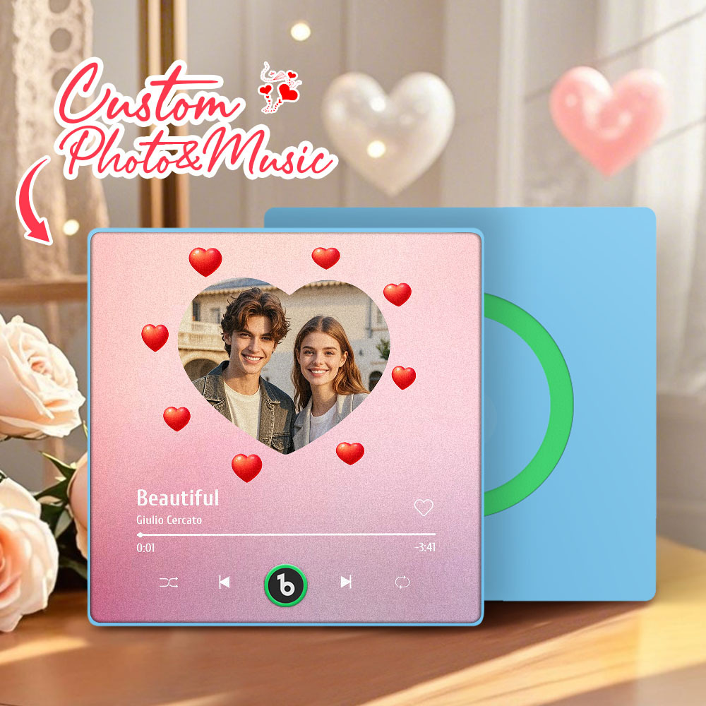 Personalized Music Fridge Magnet Heart Pink Valentine Gift Album Fridge Magnet Music Wall Photo Sticker Music Movement That Can Be Played Gift for Couple - MyPhotoSocks