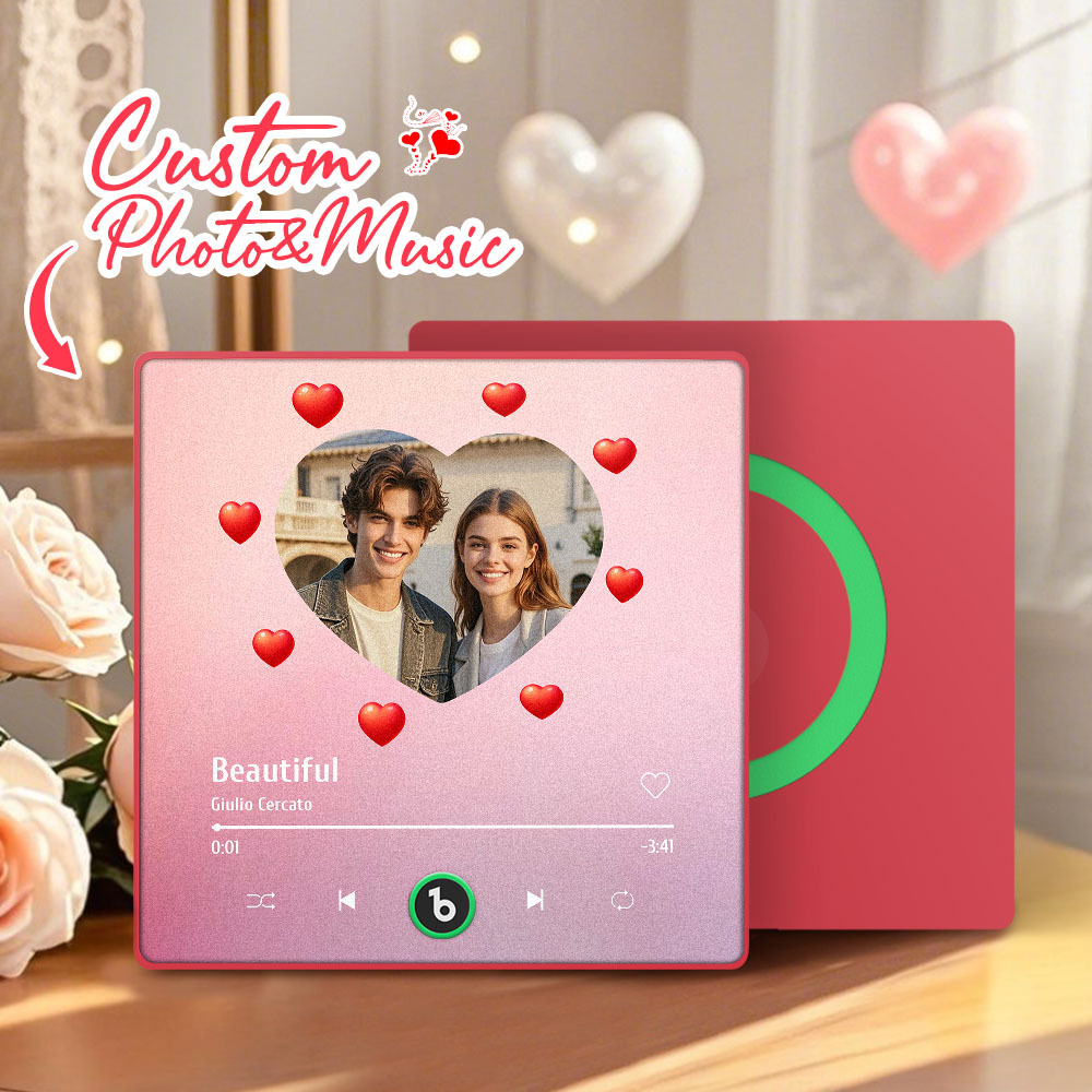 Personalized Music Fridge Magnet Heart Pink Valentine Gift Album Fridge Magnet Music Wall Photo Sticker Music Movement That Can Be Played Gift for Couple - MyPhotoSocks
