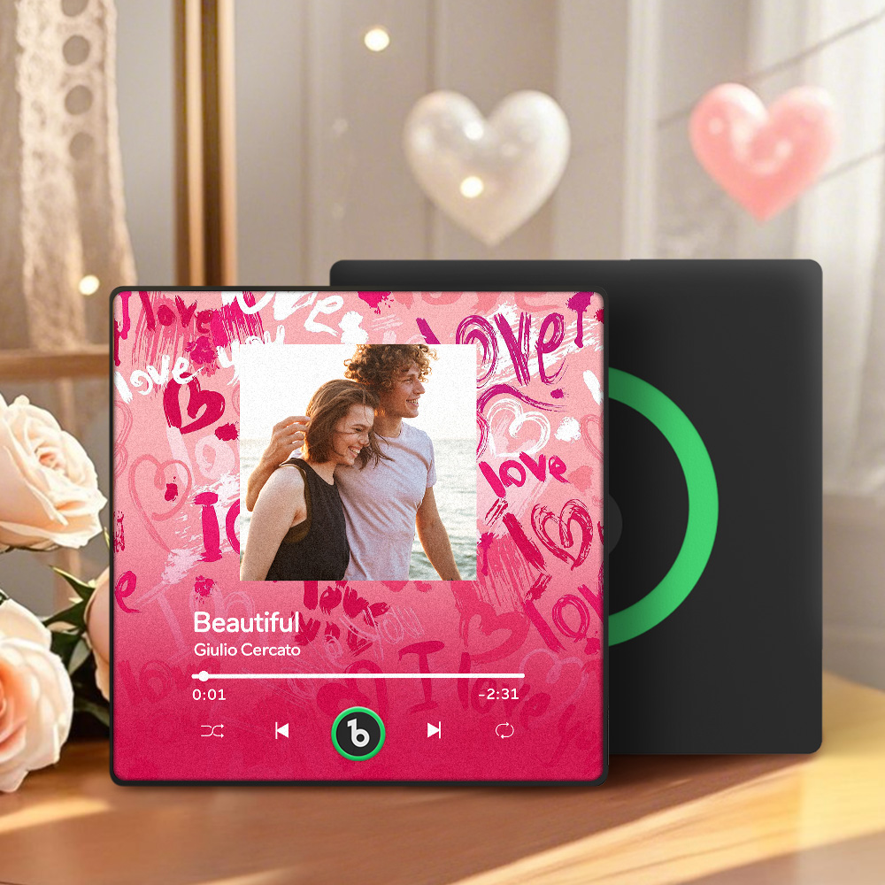 Personalized Music Fridge Magnet Pink Valentine Gift Album Fridge Magnet Music Wall Photo Sticker Music Movement That Can Be Played Gift for Couple