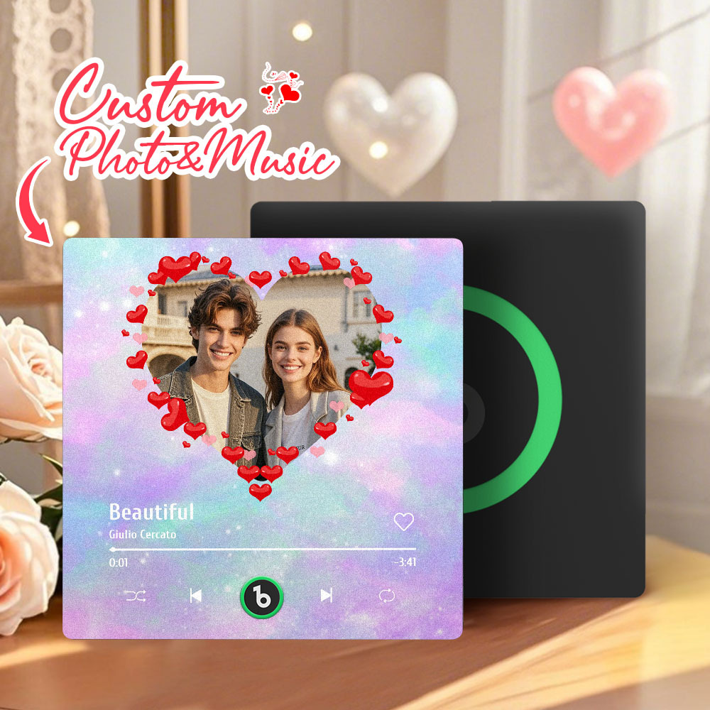 Personalized Music Fridge Magnet Heart Pink Valentine Gift Album Fridge Magnet Music Wall Photo Sticker Music Movement That Can Be Played Gift for Couple - MyPhotoSocks