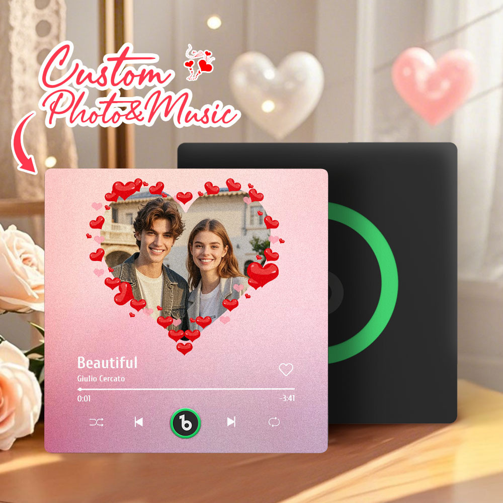 Personalized Music Fridge Magnet Heart Pink Valentine Gift Album Fridge Magnet Music Wall Photo Sticker Music Movement That Can Be Played Gift for Couple - MyPhotoSocks