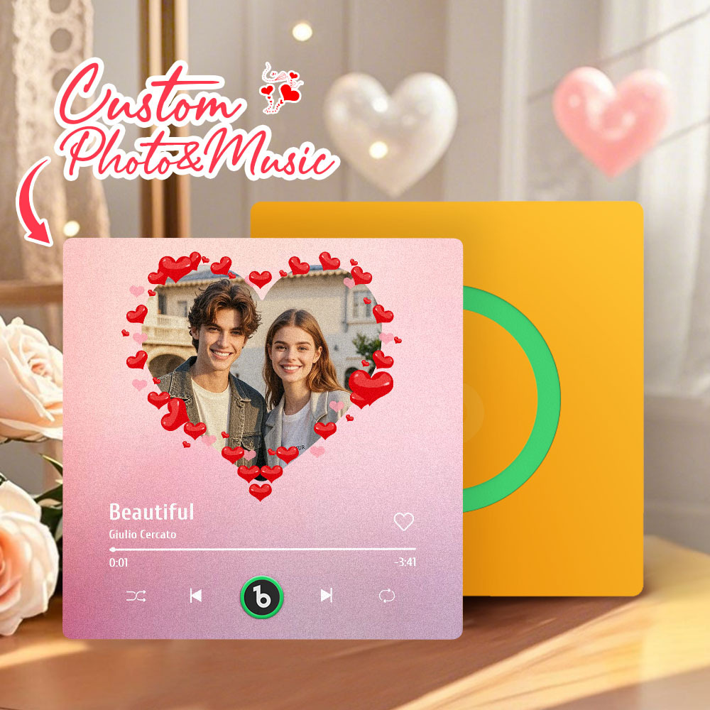 Personalized Music Fridge Magnet Heart Pink Valentine Gift Album Fridge Magnet Music Wall Photo Sticker Music Movement That Can Be Played Gift for Couple - MyPhotoSocks