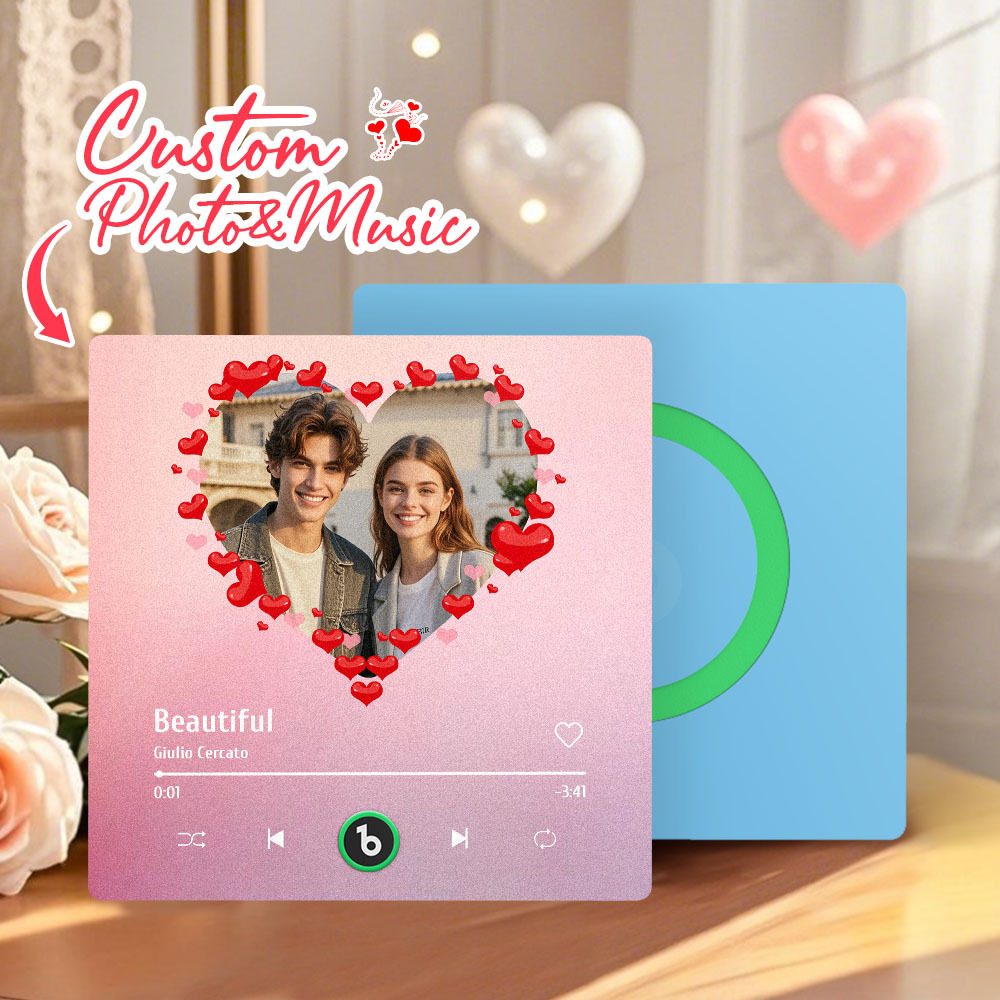 Personalized Music Fridge Magnet Heart Pink Valentine Gift Album Fridge Magnet Music Wall Photo Sticker Music Movement That Can Be Played Gift for Couple - MyPhotoSocks
