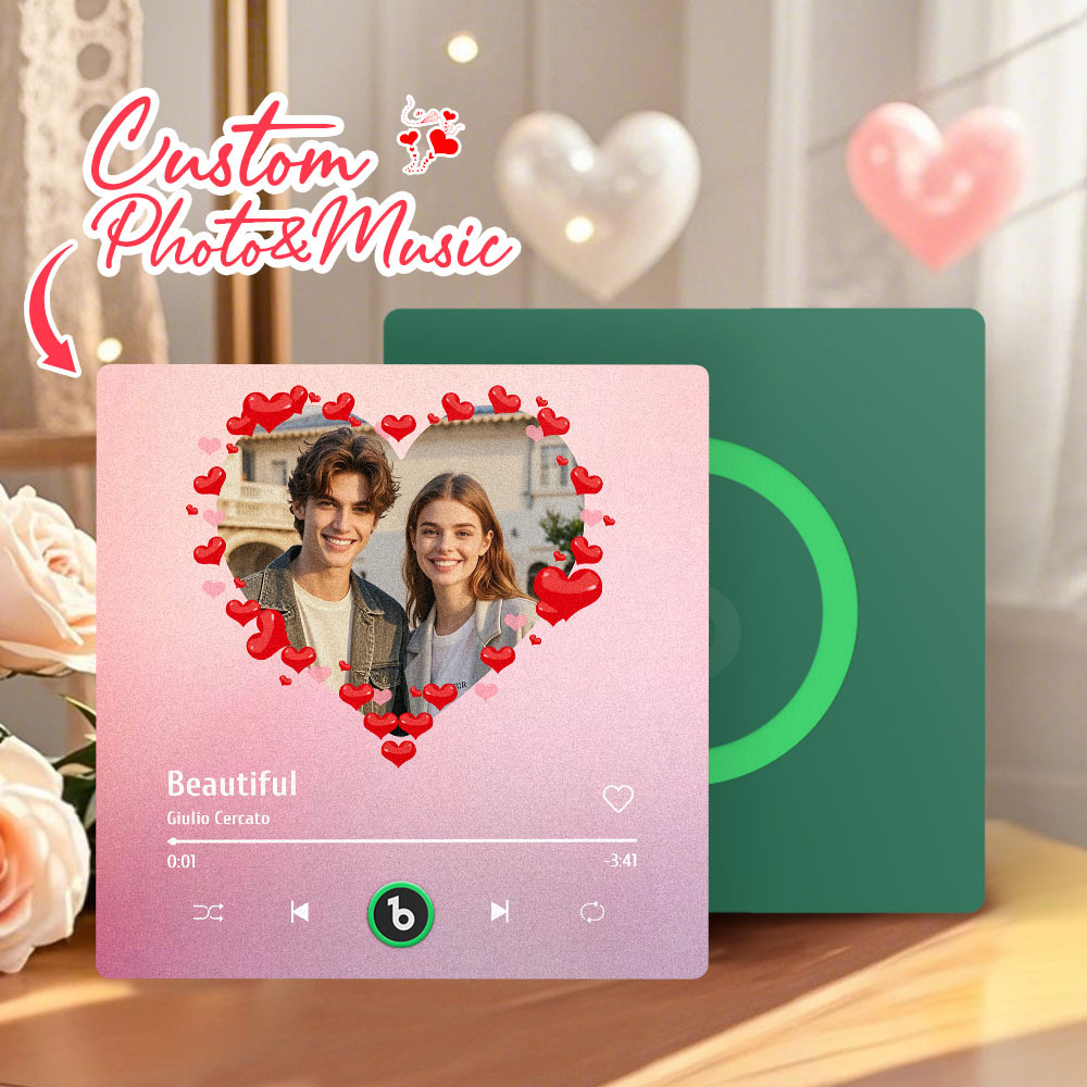 Personalized Music Fridge Magnet Heart Pink Valentine Gift Album Fridge Magnet Music Wall Photo Sticker Music Movement That Can Be Played Gift for Couple - MyPhotoSocks