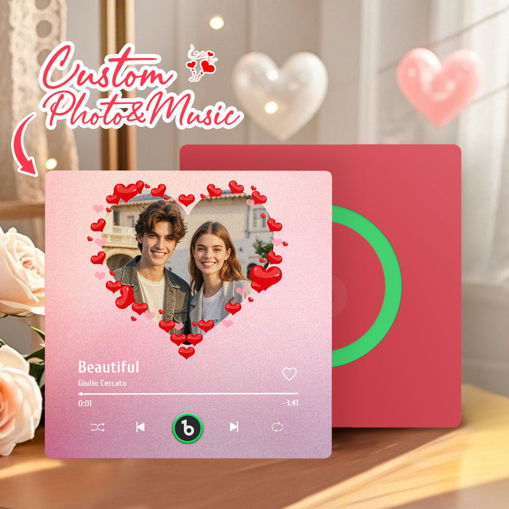 Personalized Music Fridge Magnet Heart Pink Valentine Gift Album Fridge Magnet Music Wall Photo Sticker Music Movement That Can Be Played Gift for Couple - MyPhotoSocks