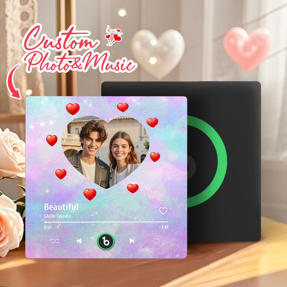 Personalized Music Fridge Magnet Heart Pink Valentine Gift Album Fridge Magnet Music Wall Photo Sticker Music Movement That Can Be Played Gift for Couple - MyPhotoSocks