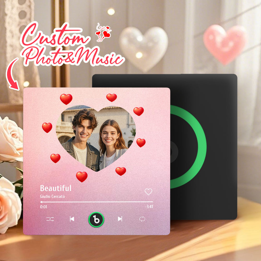 Personalized Music Fridge Magnet Heart Pink Valentine Gift Album Fridge Magnet Music Wall Photo Sticker Music Movement That Can Be Played Gift for Couple - MyPhotoSocks