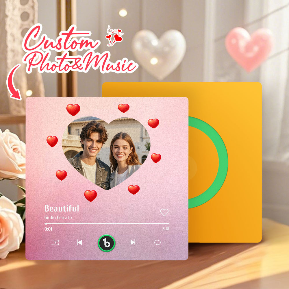 Personalized Music Fridge Magnet Heart Pink Valentine Gift Album Fridge Magnet Music Wall Photo Sticker Music Movement That Can Be Played Gift for Couple - MyPhotoSocks
