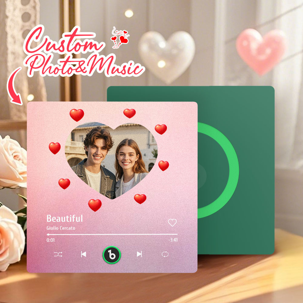 Personalized Music Fridge Magnet Heart Pink Valentine Gift Album Fridge Magnet Music Wall Photo Sticker Music Movement That Can Be Played Gift for Couple - MyPhotoSocks