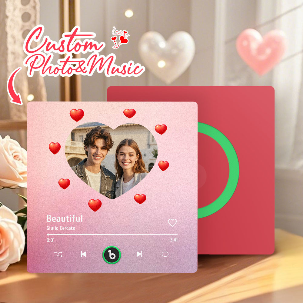 Personalized Music Fridge Magnet Heart Pink Valentine Gift Album Fridge Magnet Music Wall Photo Sticker Music Movement That Can Be Played Gift for Couple - MyPhotoSocks