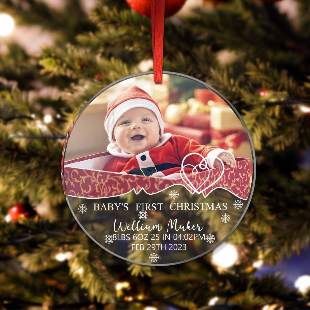 Baby's First Christmas Custom Photo Name Birthday Acrylic Ornament 2024 Christmas Gift