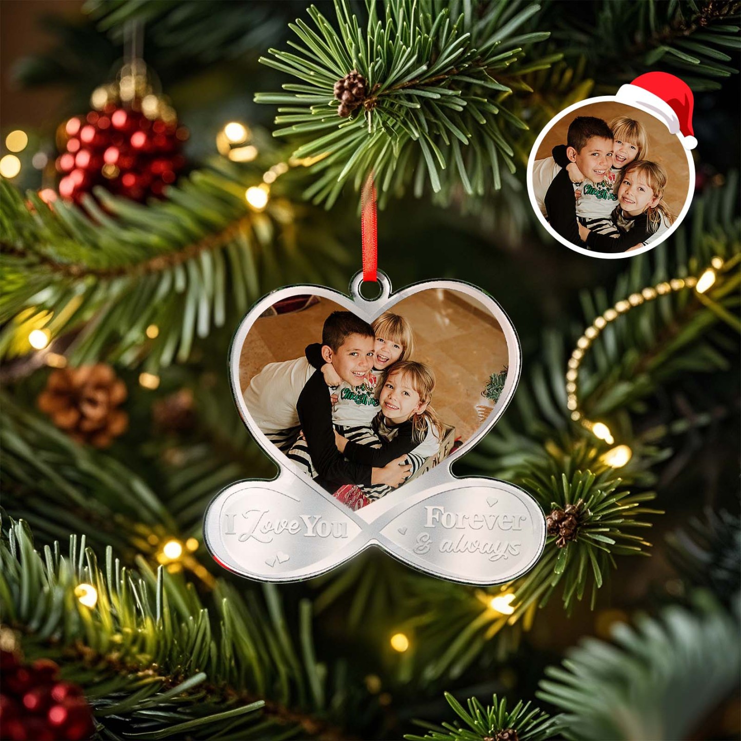 Custom Photo I Love You Forever & Always - Couple Personalized Custom Mirrored Acrylic Ornament - Christmas Gift For Husband Wife, Anniversary - MyPhotoSocks
