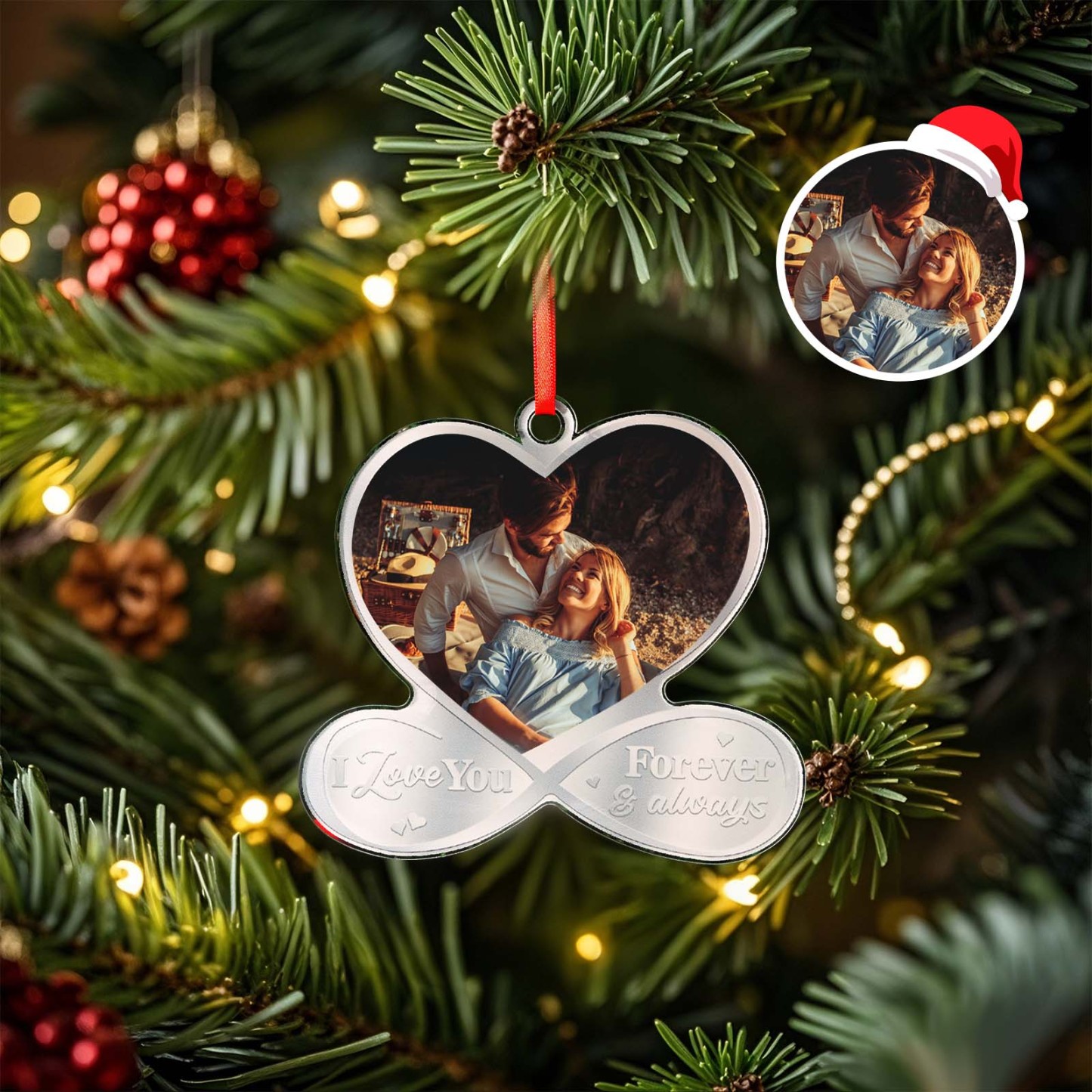 Custom Photo I Love You Forever & Always - Couple Personalized Custom Mirrored Acrylic Ornament - Christmas Gift For Husband Wife, Anniversary - MyPhotoSocks